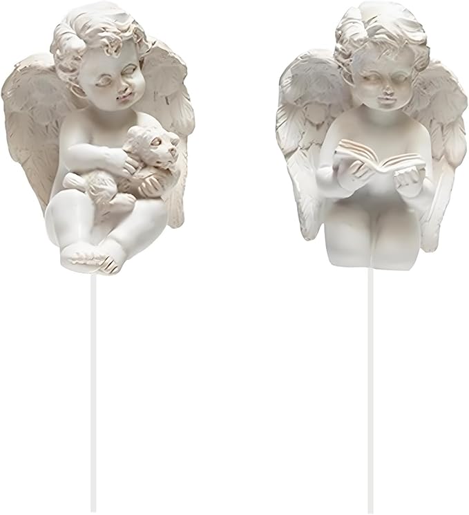 MUAMAX 2 Pcs Decorative Angel Garden Stakes,Little Angel Statues,Resin Flower Pot Decoration Mini Angel Plant Stake,Praying Angel Figurines,Small Cherub Angel Memorial Statue Angel Figurines Decor
