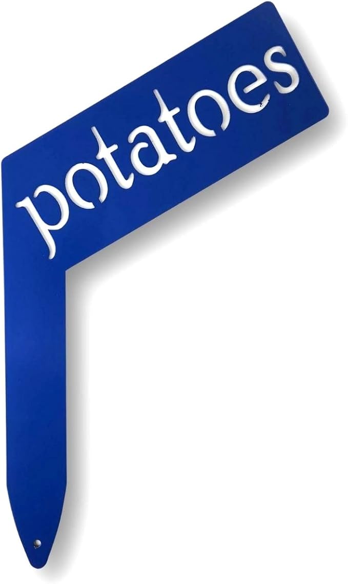 Planter Size Small Metal Garden Plant Vegetable Flower or Herb Markers 13.5 Inches Tall (potatoes, Blue)
