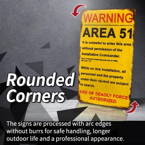 dingleiever Funny Decorations Vintage Warning Area 51 Metal Sign Garage Poster Outdoor Yard Sign 12x8 Inches