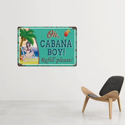 Cabana Boy Metal Sign Vintage Tiki Bar Signs for Outside Bar Home Yard Wall Decoration Pool Decor Patio Beach 12x8 Inch