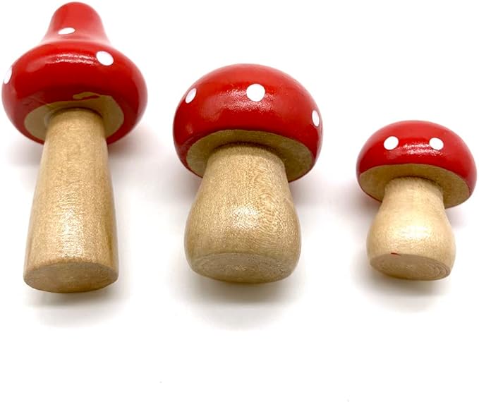 Aliotech 3Pcs Mini Mushrooms Miniature Figurines Wooden Mushrooms Fairy Garden Accessories for Micro Landscape Miniature Garden Flower Pots Bonsai Craft Decoration(Red)