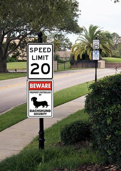 CCPARTON Metal Beware Property Patrolled by Dachshund Security Signs Aluminum Road Tin Signs for Outdoor Coffee Shop bar Club 8x12 Inches