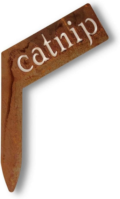 Planter Size Small Metal Garden Plant Vegetable Flower or Herb Markers 13.5 Inches Tall (catnip, Naturally Rusted)