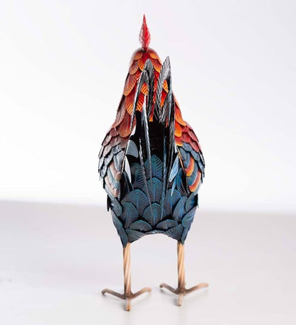 Wind & Weather Colorful Iron Rooster Garden Statue 14.5" W by 16" H by 6" D Rooster Statue for Garden, Patio, Porch, or Kitchen with Textured Feathers and Powder Coat Finish for Long-Lasting Color