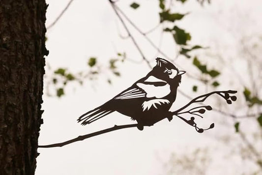 Metal Bird Decor, Corten Steel Metal Outdoor Art, Rustic Metal Birds Outdoor Decor for Garden, Yard, Tree, Metal Bird Tree Stake (Tufted Titmouse) Made in the U.S.A.