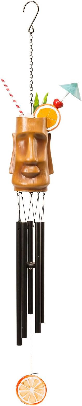 MUMTOP Wind Chimes for Outside Clearance - Garden Wind Chimes with Resin Face Cup Cocktail, 32 Inch Tropical Metal Windchimes for Patio Outdoor Porch Yard Decor Gifts(Orange)