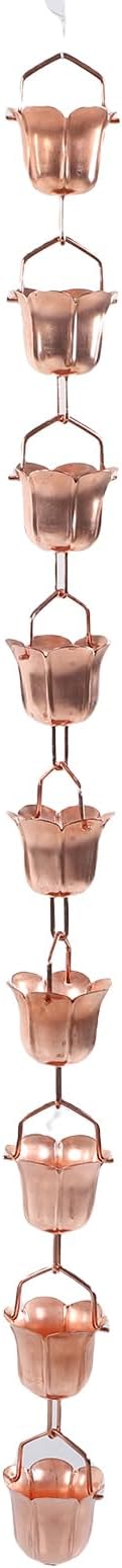 HEEPDD Rain Chains Decorative Rain Catcher Elegant Downspout Replacement for Garden Patio Decor Morning Glory Chain 1 Meter 9 Cup Copper Collected Items