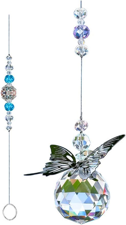 WEISIPU Crystal Hanging Decorations - Hanging Ornament Crystals Butterfly Suncatchers with Clear Crystal Ball for Home, Office, Garden Decoration, Window Decorations Hanging