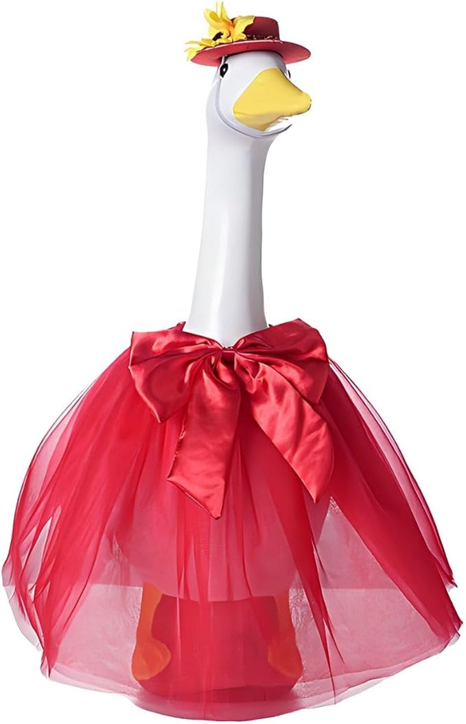 Porch Goose Outfits Four-Layer Mesh Skirt Goose Outfit with Bow Tie Hat for 17-23" Lawn Cement Plastic Geese Statue for Garden Yard Decor Accessories(Red)