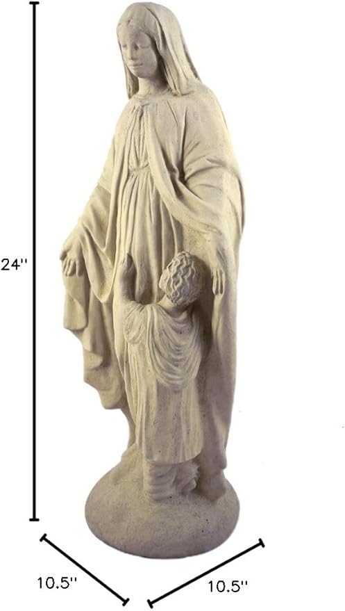 Vintage-Style Madonna and Child Cast Stone Garden Statue, 24"