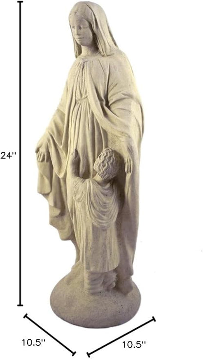 Vintage-Style Madonna and Child Cast Stone Garden Statue, 24"