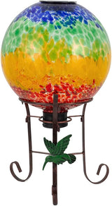 Stargarden Solar Powered Gazing Ball, 10 Inch Glass Gazing Globe, Decorative Gazing Balls with Metal Ball Stand, Colorful Solar Globes for Patio, Lawn, Garden Decor