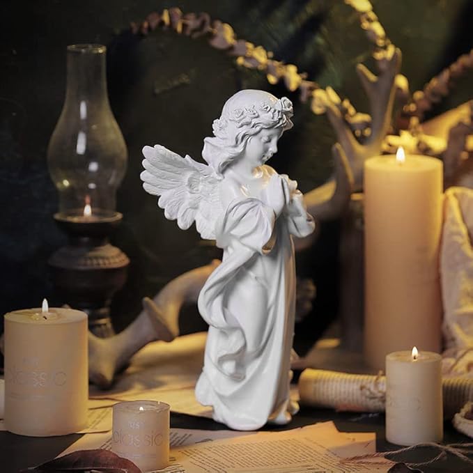YUEOECOR Praying Angel Figurine, Waterproof Angel Wings Statue, Garden Memorial Angel, Resin Praying Angel Figurine for Home Decor or Garden