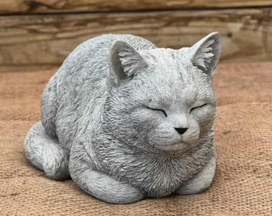 Cute Laying Kitty Resting Cat Statue Sleeping Cat Figurine Pet Memorial Stone Cat Concrete Garden