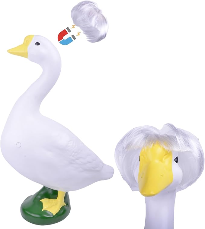 19" Resin Cement Porch Goose Statue with magenetic Wig for Free New Home Gift for Outdoor Decorative Figurine for Garden, Patio, or Entryway Accent (21" Statue with Wig)