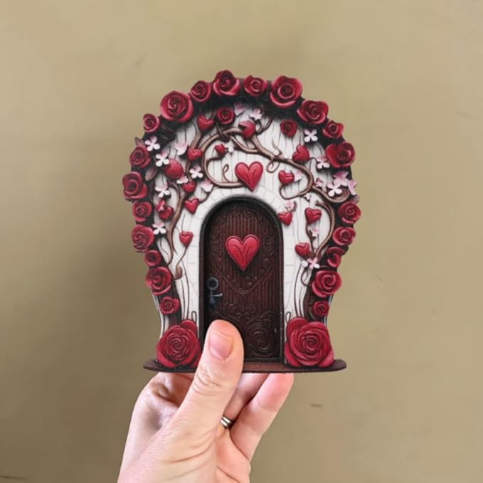 Pink Daisy Frame Fairy Door for Tree Stumps, Miniature Garden Decor, Outdoor Landscape Accessories, Garden Sculptures