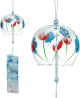 Falytemow Japanese Wind Chimes Romantic Flowers Small Wind Bells Handmade Glass Japanese Style Pendant for Birthday Present Home Decors (Yellow Flower, Chrysanthemum, Butterflies, Fireworks, 8 cm)