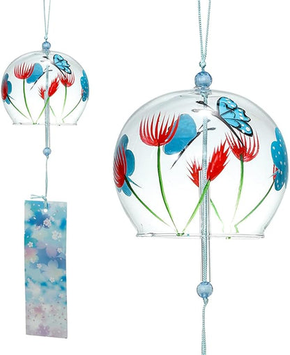 Falytemow Japanese Wind Chimes Romantic Flowers Small Wind Bells Handmade Glass Japanese Style Pendant for Birthday Present Home Decors (Yellow Flower, Chrysanthemum, Butterflies, Fireworks, 8 cm)