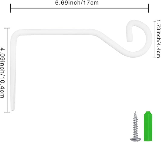 4 Pcs 6.7 Inch White Plant Hanger Hooks Indoor/Outdoor Wall Mount.Metal Heavy Duty Hanging Plant Holder.Hanging Holder for Bird Feeders, Wind Chimes, Flower Baskets (White, 4Pcs)