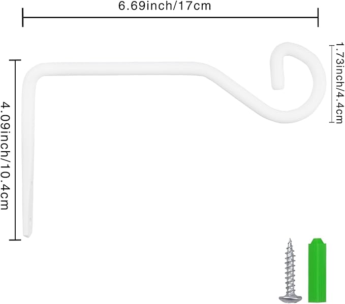 2 Pcs 6.7 Inch White Plant Hanger Hooks Indoor/Outdoor Wall Mount.Metal Heavy Duty Hanging Plant Holder.Hanging Holder for Bird Feeders, Wind Chimes, Flower Baskets (White, 2Pcs)