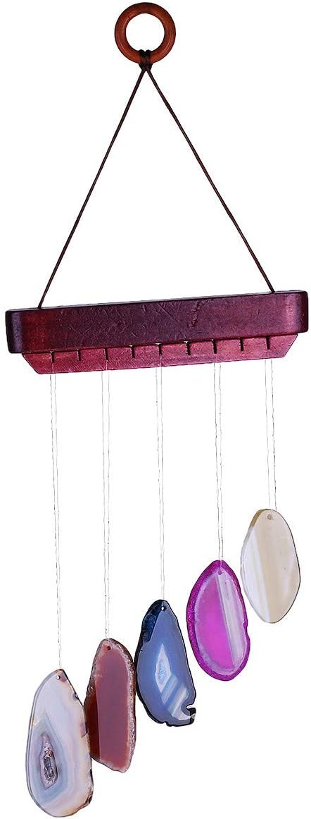 Nupuyai Wind Chimes - Unique Agate Slices Geode Stone Wind Chimes Indoor Outdoor, Healing Stone Windchime Hanging Ornament for Home Garden, 13.8-19.7'', Rainbow Agate