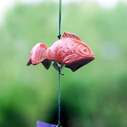Japanese Goldfish Bless Small Wind Chimes Outdoor, Goldfish Iwachu Cast Iron Lucky Temple Wind Bell Memorial and Sympathy Wind Chimes for Outside Good Luck for Garden, Patio, Balcony