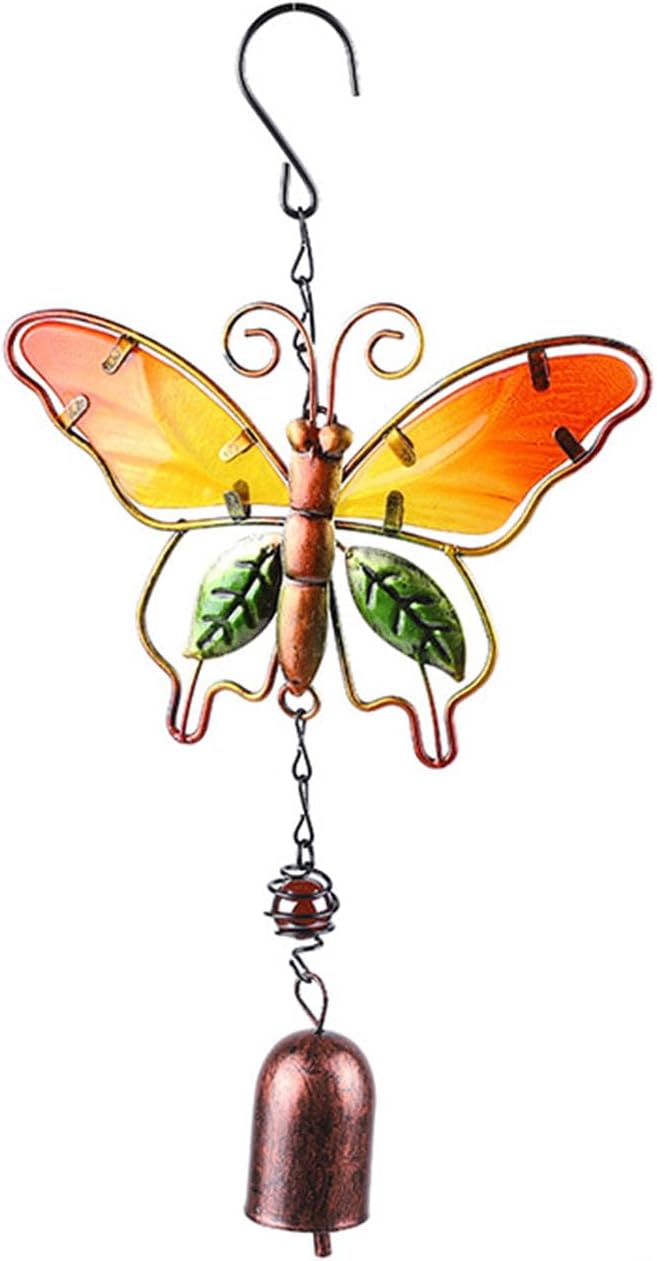 Butterfly Wind Chimes, Colorful Wind Chimes for Outside Creative Painted Metal Wind Chime Decorative Wind Chime for Outdoor Patio Corridors Inside Home Decor Living Room (Yellow - Short)