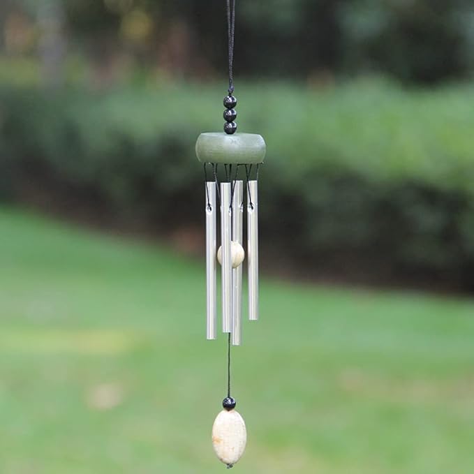 i-lan Silver Garden Wind Chimes 2 Pack – Small Outdoor Patio Porch Decor, Mini Aluminum Tubes with White Ceramic Drop, Soothing Gentle Sound for Yard Balcony
