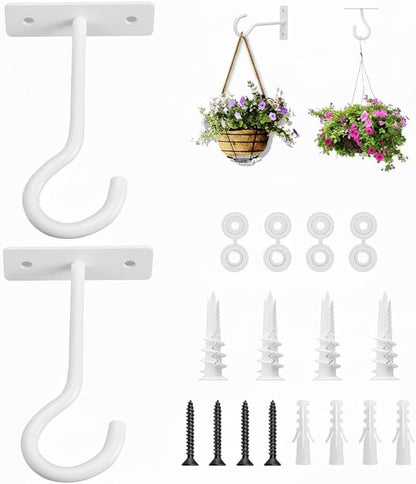 2Pack 4Inch Ceiling Hooks for Hanging Plant, Hanger for Indoor and Outdoor Plant Pots Holder, Wall Hook for Planters, Flower Basket, Wind Chimes, Lanterns, Lights, Bird Feeders, Home Decor-White