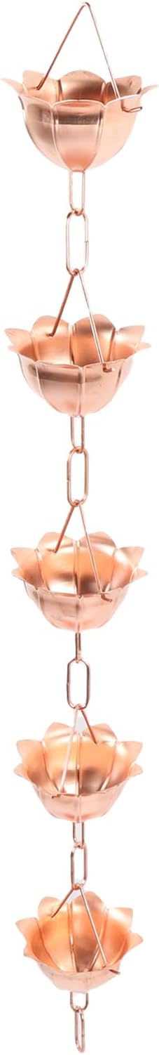LICAEVEY 1m Hanging Rain Chain, Rain Chain for Gutters with 12 Cups, 8.5 ft Dragonfly Cups Antique Brass, to Replace Roof Gutter Downspout (Petal Shaped)