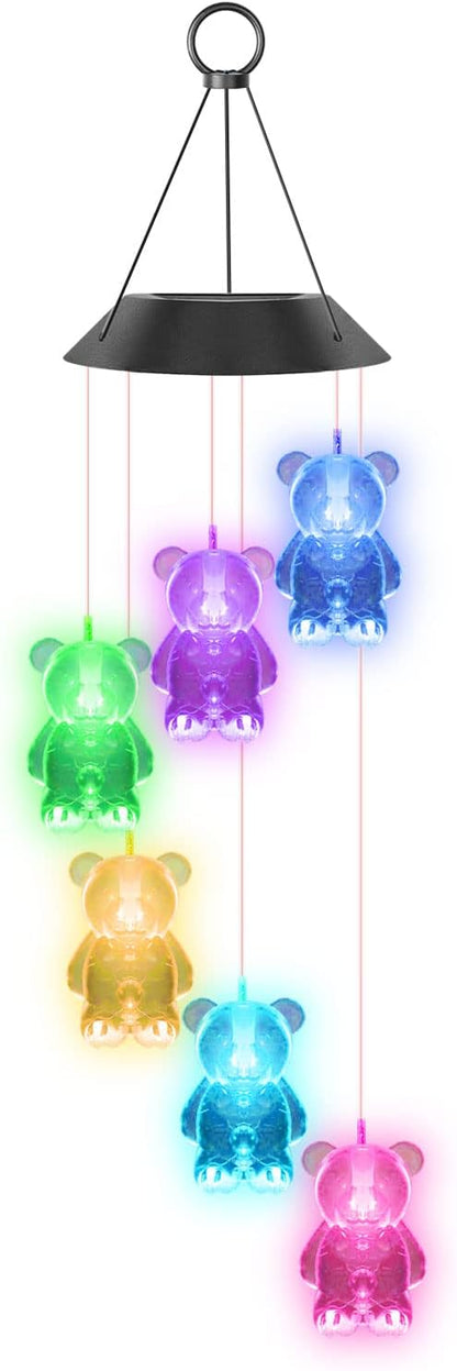 Solar Wind Chimes for Outside,32 Inch Waterproof Solar Powered Wind Chimes Bear Color Changing Outdoor Lights for Window Yard Garden Xmas Decor Mom Grandma Gift
