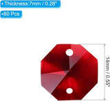 PATIKIL K9 Crystal Octagon Beads 2 Holes Pendants, 60 Pack 14mm Chandelier Prisms Parts Ornaments Hanging Beads for DIY Arts Crafts Decoration, Dark Red