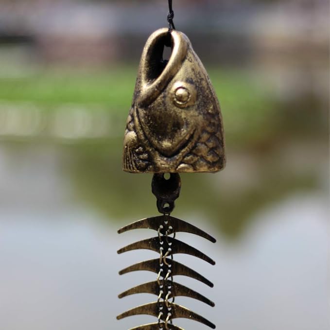 WANLIAN Fish Skeleton Wind Chime, Fish Wind Chime for Patio Porch Garden Balcony Beach House, Soothing Melody Gift for Fishing Lovers Housewarming Birthday Holiday