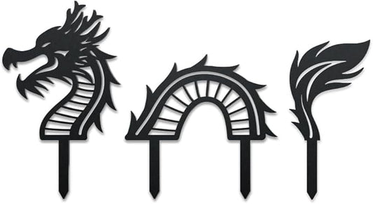 WADORN 3 Styles Dragon Metal Decorative Garden Stakes, Funny Chinese Dragon Metal Silhouette Statues Animals Garden Ornament Gifts Black Yard Art Decoration for Outdoor Backyard Patio Lawn Walkways