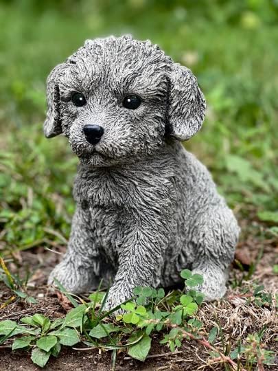 Puppy Doodle Figurine Garden Statue Little Dog Figure Outdoor Sculpture Backyard Decor Concrete for pet Lovers Gift Pet Memorial Stone