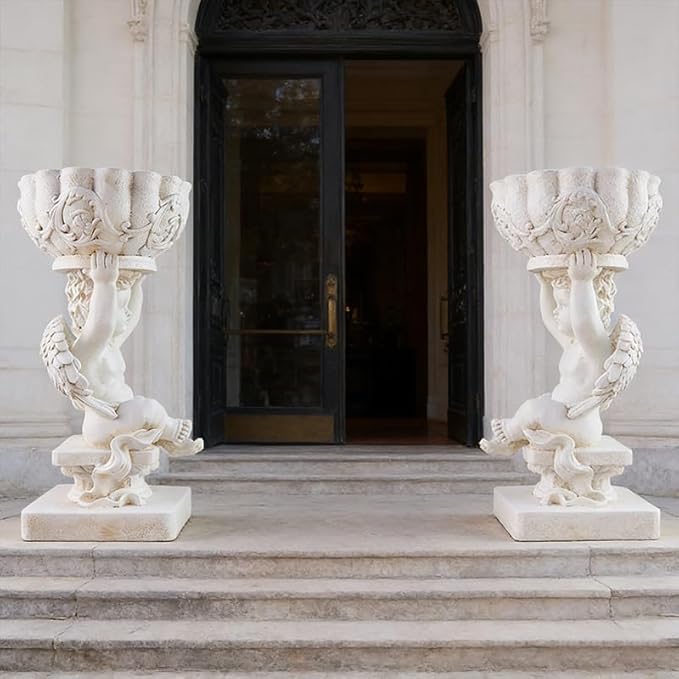 Decorative Roman Column Pedestal, English Rosette Indoor Outdoor Sculptural Garden Plinth Base Statue Riser, Weatherproof Sturdiness Plinth Base Statue Riser for Statues, Flower Pots, Decor, Cast Stone Resin (1449)
