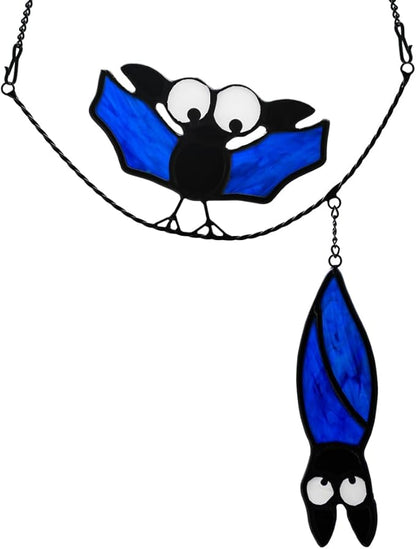 BOXCASA Bat Stained Glass Suncatcher for Window Hangings,Bat Halloween Decoration for Party,Cute Bat for Livingroom Bedroom,Halloween Bat Ornament for Windows,Balconies,Yards