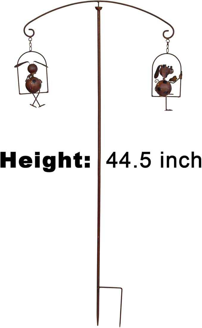 Lovely Iron Puppies Garden Balancing Stakes 44.5" High, Animals Play Seesaw Decorative Metal Yard Balancer Art, Present to Dog Lovers as Outdoor Lawn Decoration Sculpture
