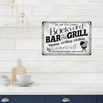 SCAZOMV Backyard Bar & Grill Metal Sign - Indoor/Outdoor Patio Signs For Backyard - Funny Signs For Home Barbecue And Grill Decor, Bar Signs For Home Bar, Backyard Bar Patio Accessories
