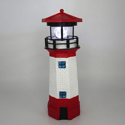 NINEFOX Solar Lighthouse Outdoor Solar Rotating LED Lighthouse Light Waterproof Lighthouse Statue Decorative LED Rotating Lamp for Garden Landscape Outside Yard(Red)