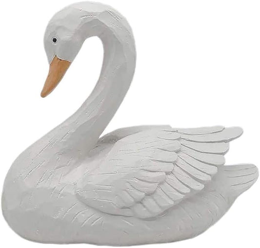 White Swan Statue Garden Ornament - Resin Figurine Sculpture for Yard Decoration, 7.3" Height - Elegant Swan Design for Landscaping Art & Crafts.