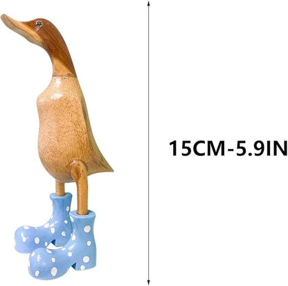 Wooden Crafted Duck Figurine with Spotty Wellies Funny Standing Duck Statues Decorative Resin Rain Boot Animal Sculpture Collectible Crafts Waterproof Garden Lawn Ornament (Blue, 5.9Inch)
