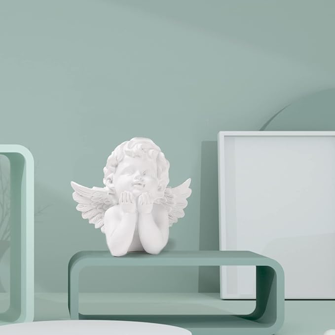 BRABUD Resin White Angle Statue Praying Cherub Statue Indoor Outdoor Home Garden Wings Angel Decoration Figurine Collection 4.9'' TQGJBS70