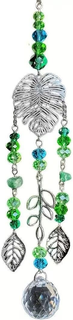 Crystal Sun Catcher, Angle Design Garden Hanging Rainbow Maker Ornament, Decorative Hanging Prism for Windows, Outdoors, Patio, Wedding, Party Decor (Green)