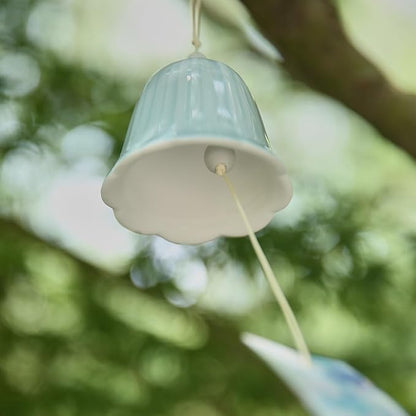 Ceramic Small Japanese Wind Chimes Outdoor, Cute Handmade Pendants Wind Bells/Wind Chimes for Outside with Soothing Melodic Tones for Garden Patio Balcony Home Décor (Blue)