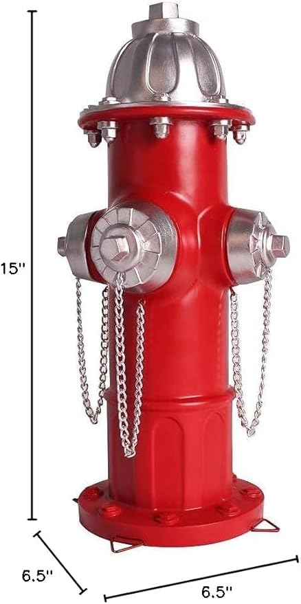 Fake Fire Hydrant for Dogs to Peed on,15.3 inch Large Dog Fire Hydrant Statue Puppy Pee Post Hydrant,Fire Hydrant Outdoor Decor,Firefighter Gifts for Men, Red Silver