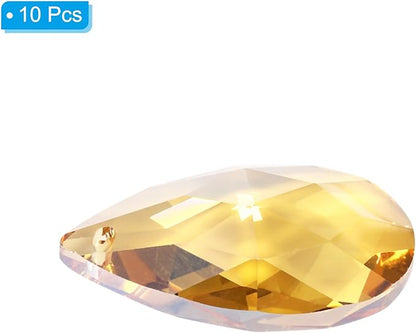 PATIKIL K9 Crystal Pendants Teardrop Beads, 10 Pack 38mm Chandelier Prisms Parts Hanging Beads DIY Lamp for Arts Crafts Decoration, Electroplating Gold Tone