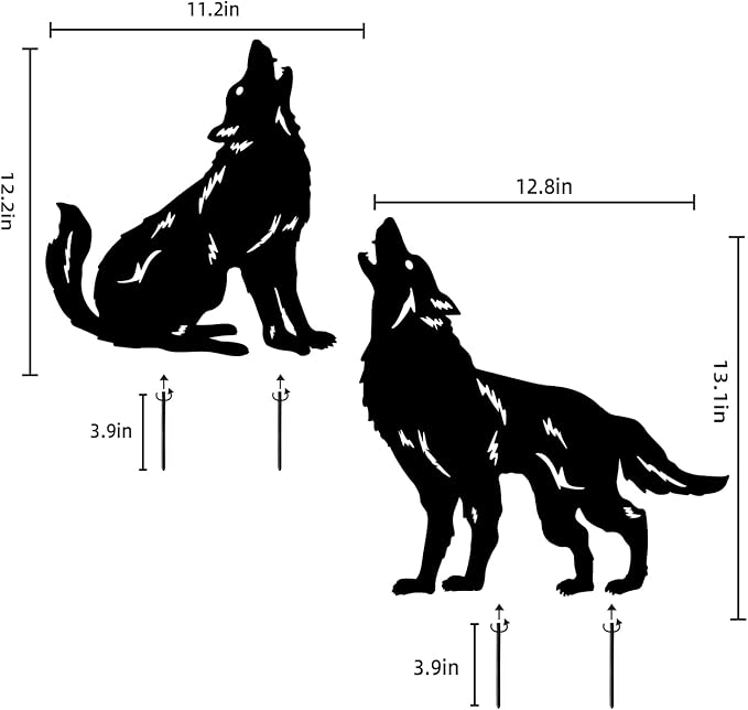 LHEARTMIC Wolf Metal Garden Decor for Outside Gifts for Women Men Black Wolf Decorative Garden Stakes Silhouette Statues Decorations for Patio, Lawn, Backyard, Pathway, Outdoor, Yard Art Ornaments