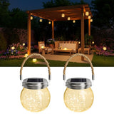 Solar Crackled Glass Globe Lights - 2 Pack Waterproof Hanging
