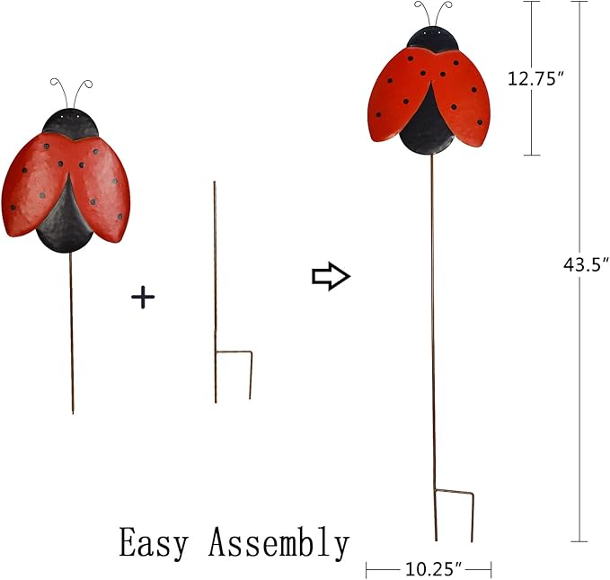 Garden Decor Metal Yard Stakes Spring Lawn Art Decorative Plant Stake Indoor Outdoor Ornaments Decoration for Patio Pathway Backyard (Ladybug)